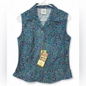 NWT Kingston Grange Bamboo Sleeveless Tailored Button Up Collared Blouse Size 8